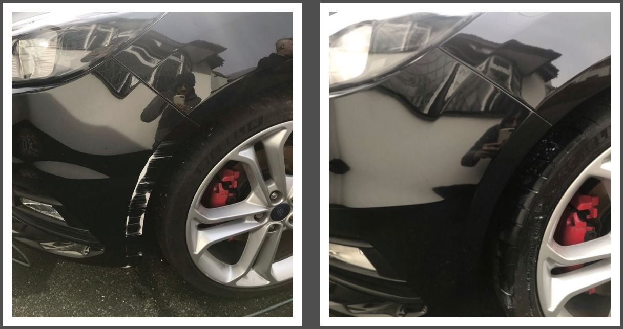 Front wing crease, before and after