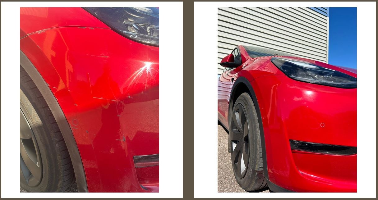 Front bumper corner, before and after
