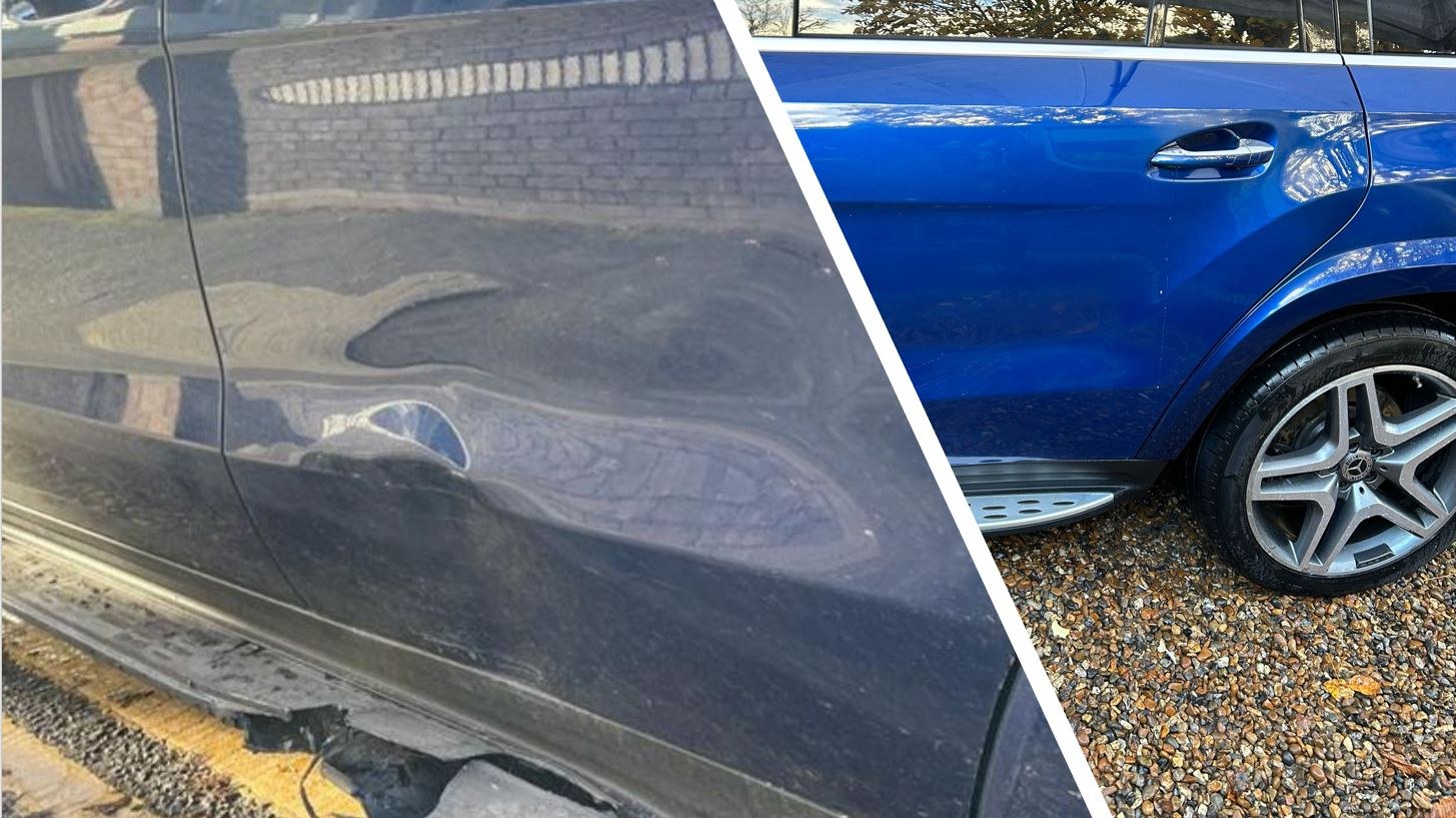 Door scrape put right, before and after
